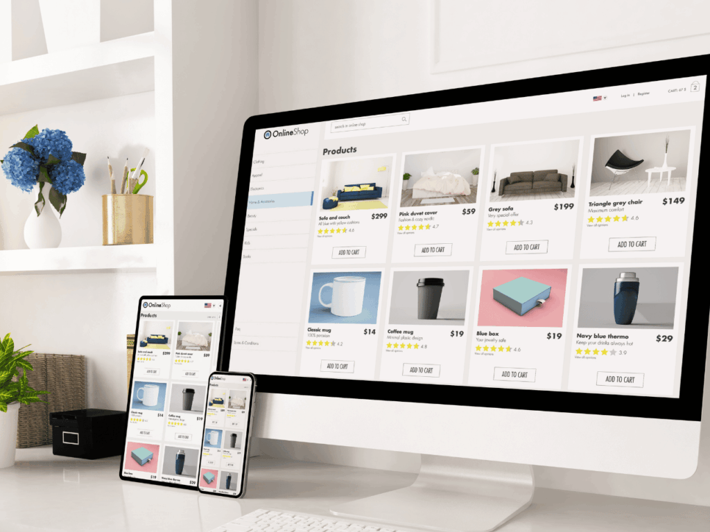 Laptop zeigt modernen Online-Shop auf dem Bildschirm